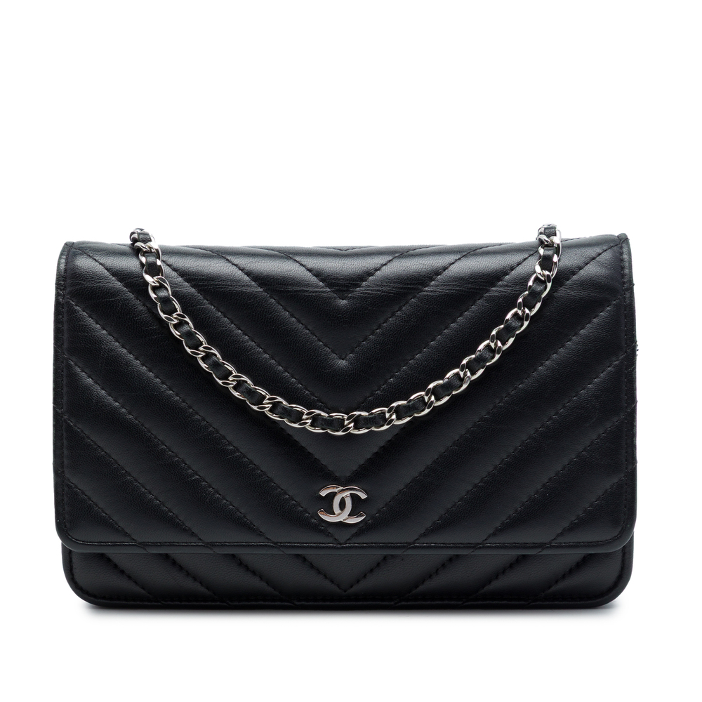Pre-Loved Chanel CC Chevron Lambskin Wallet On Chain